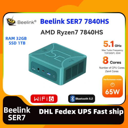 Beelink SER7 AMD Ryzen 7 7840HS gaming MINI PC up to 65W 32G 1TB DDR5 - Picture 1 of 24