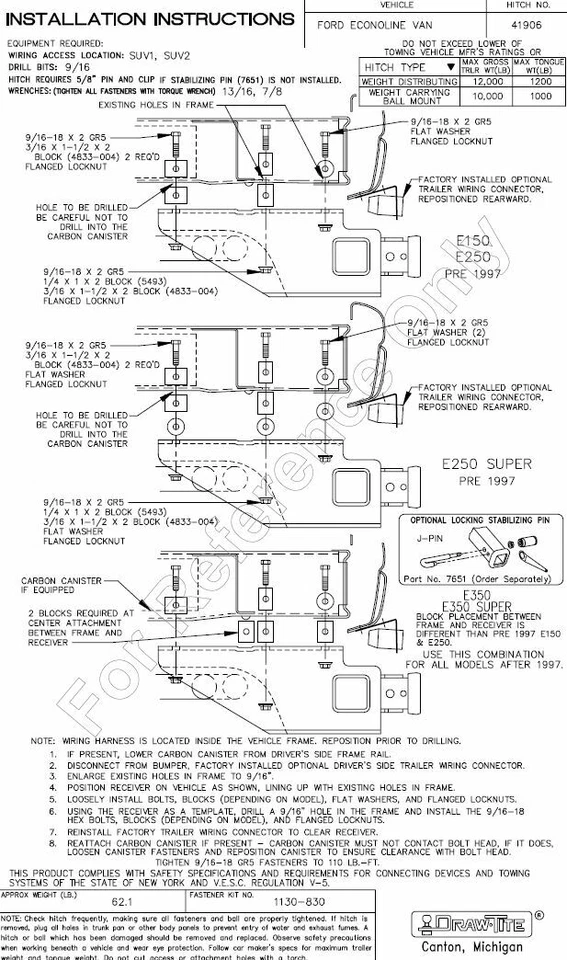 Enganche de remolque para 92-14 Ford Econoline E-150 E-250 E-350 receptor de 2" clase V Foto 4 de 4