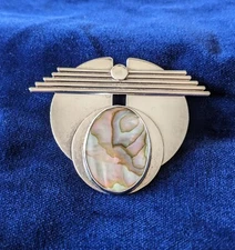 Arlene Siwek Sterling Silver 925 Abalone Brooch Pendant Modernist Deco