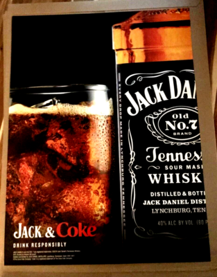JACK DANIEL'S JACK & COKE POSTER * bottle glass drink * 24 by 18