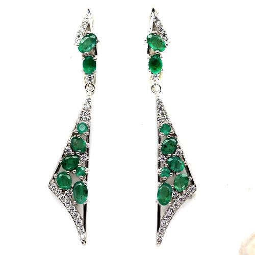 SHOLA Genuine Natural Green Emerald Earrings Sterling Silver Good Color E466 - Picture 2 of 3