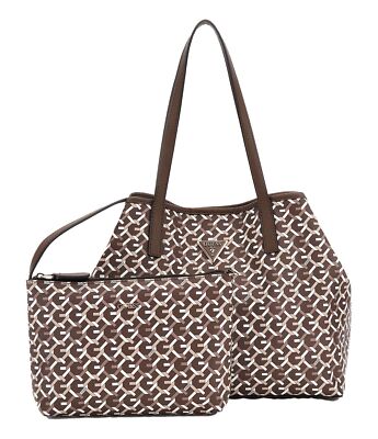 GUESS Vikky II Tote Bag Schultertasche Tasche Brown Multi Logo dunkelbraun taupe