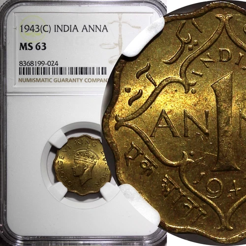 India-British George VI  Nickel-Brass 1943 (C) 1 Anna NGC MS63 KM# 537a (024)