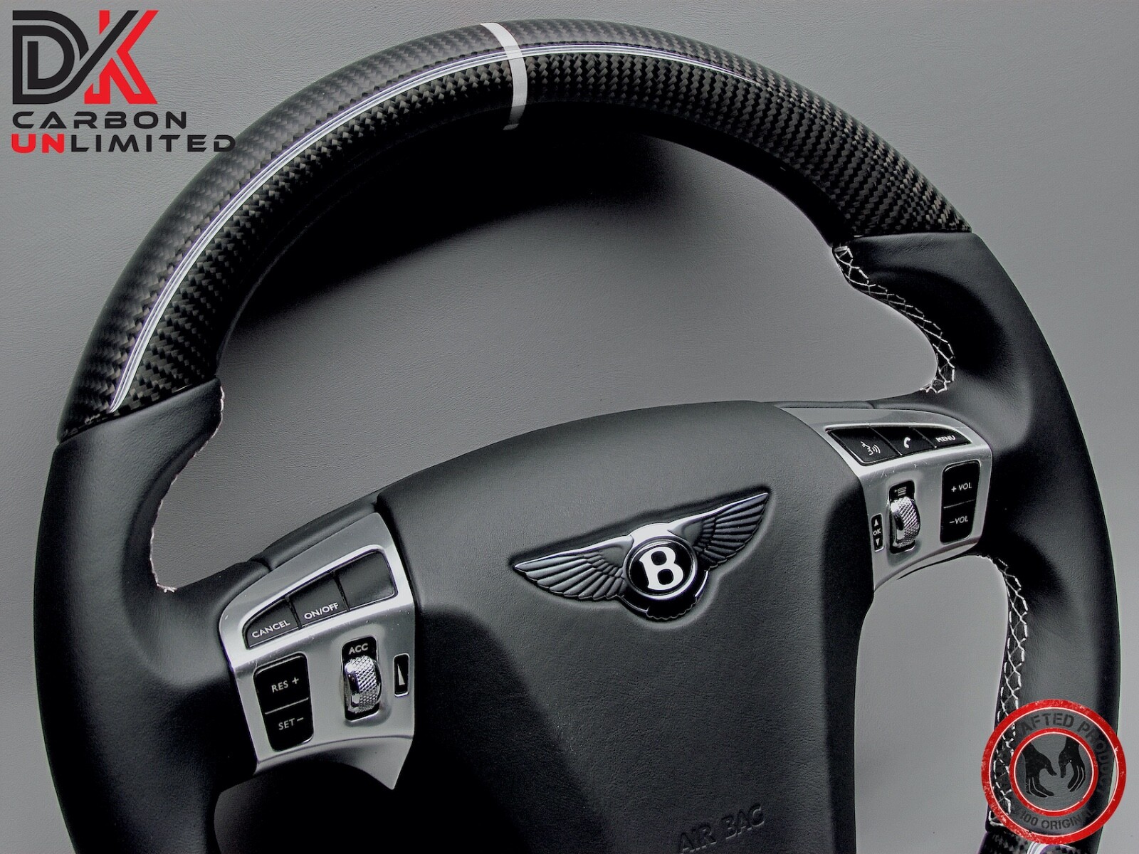 Bentley Continental GT Flying Spur 5mm White Ring Napa Carbon Steering Wheel v1