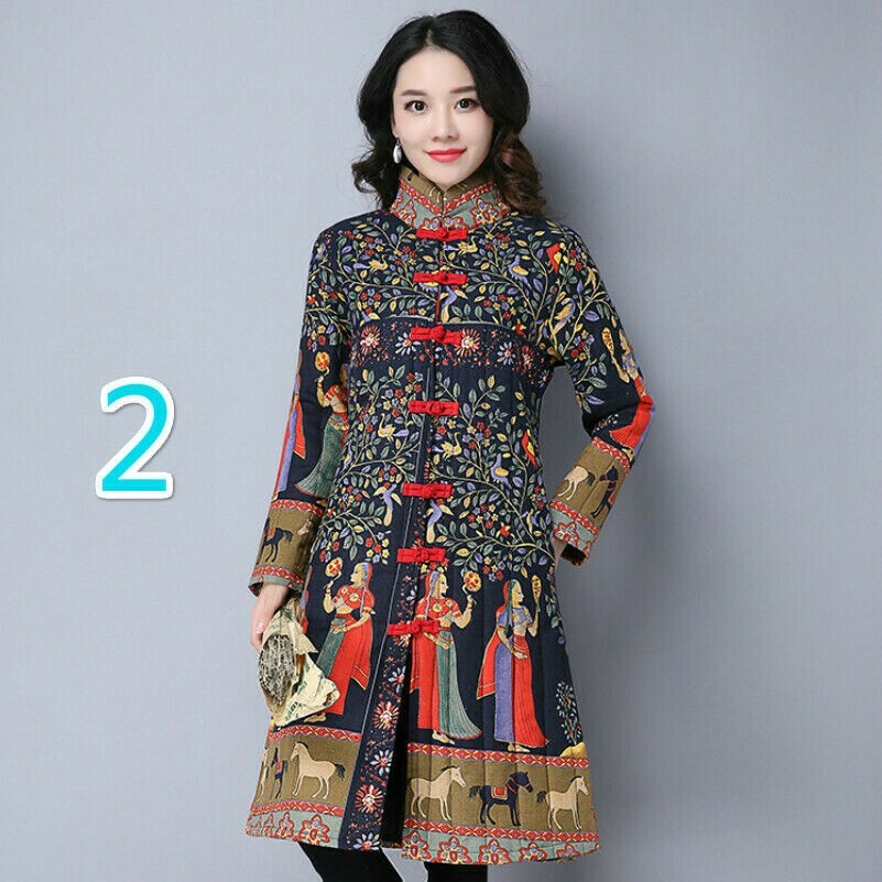 Women Long Coat Jacket Chinese Ethnic Floral Padded Quilted Winter Outerwear  SPW | eBay