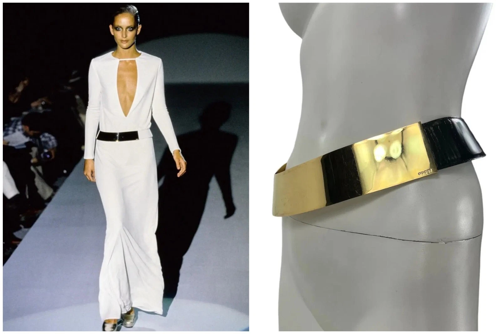 1996 Vintage Tom Ford pour Gucci ceinture cuir noir avec détail métal doré