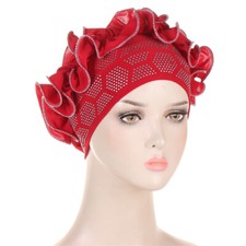 African Women Muslim Turban Hijab Head Wrap Bonnet Hat Flower Ruffles Chemo Cap