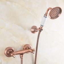 Antique Red Copper Wall Mounted Bathroom Hand Held Shower Faucet Set Mixer Taps