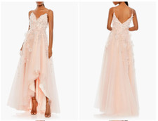 MAC DUGGAL 11292 BEADED FLORAL APPLIQUE HIGH LOW PETAL PINK GOWN sz 10