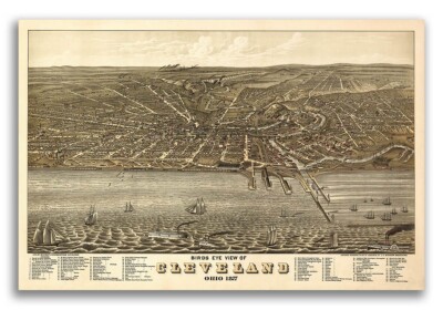 1877 Cleveland Ohio Vintage Old Panoramic City Map - 24x36