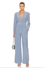 Norma Kamali Single Breasted Straight Leg Jumpsuit Soft Blue Belted L NWT 385