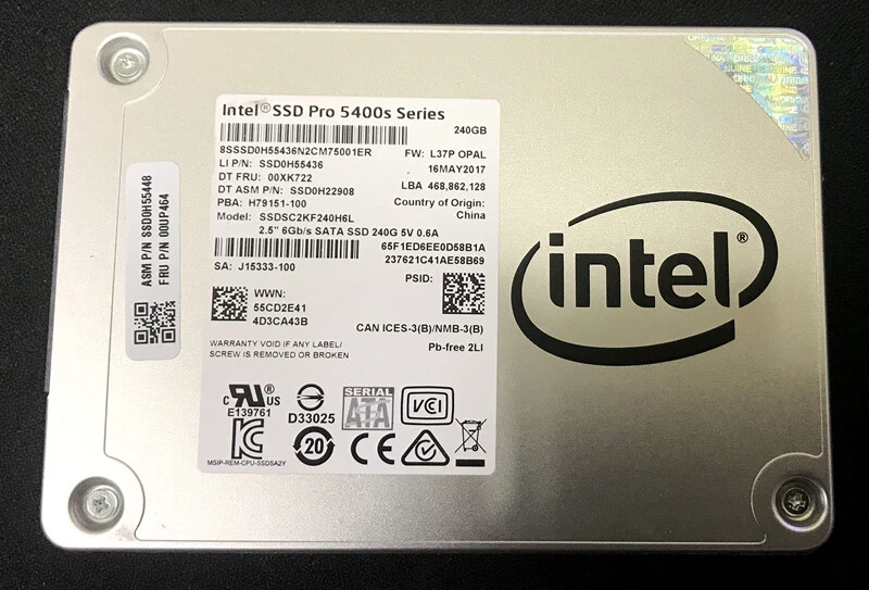 Intel SSD Pro 5400S 2.5&#034; SATA3 7mm 240GB SSDSC2KF240H6L 00XK722 R/W |