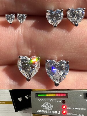 Real Moissanite Solitaire Stud Earrings Heart Shaped Fancy Cut 925 Silver 3-7mm