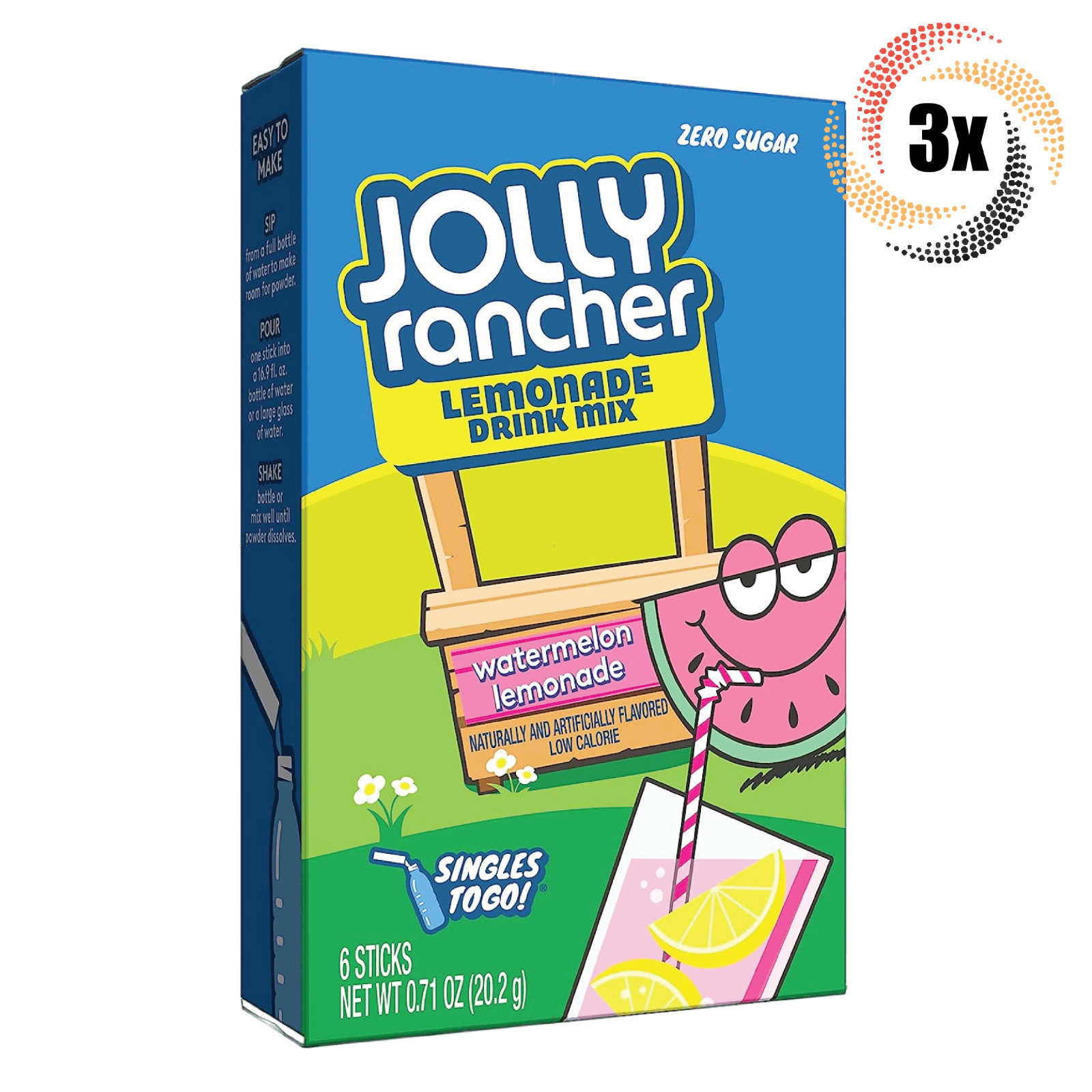 3 упаковки смеси для арбузно-лимонадного напитка Jolly Rancher | по 6 палочек в каждой |71 унция