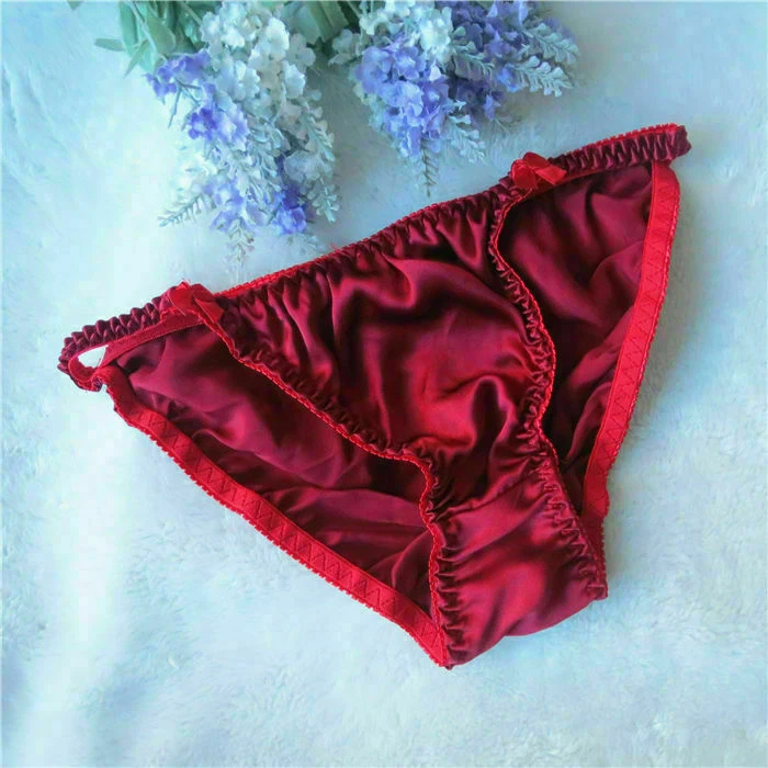 Lindos bikinis decorativos 100 % seda con lazo tanga ropa interior M L XL para mujer Foto 4 de 4