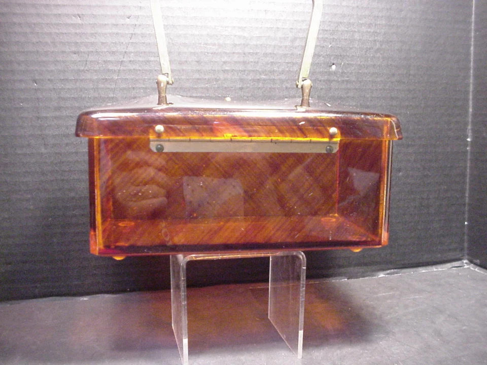 Lucite Purse Faux Tortoise Shell  Brass Hardware TRUE VINTAGE 1960's - Image 3 of 4