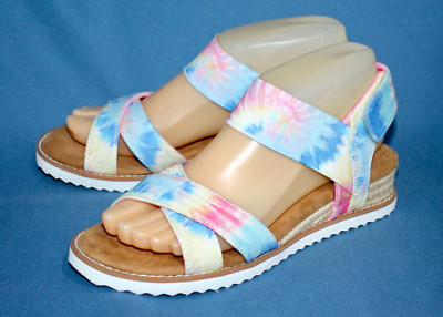 BOBS SKECHERS Desert Kiss Sweet Reasons Sandal Women Size 6 Pink Blue Tie Dye
