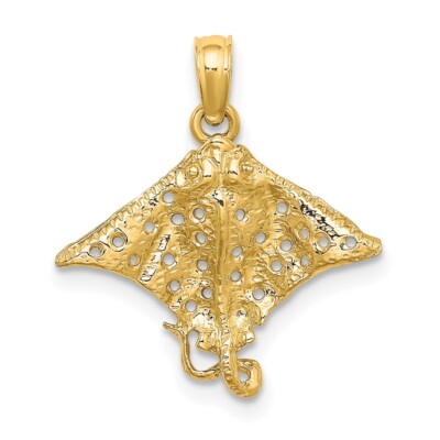 Echt 10kt Gelbgold 2-D Gefleckter Adlerrochen mit Löchern Charm