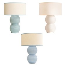 Gemma Stacked Ribbed Glazed Ceramic Table Lamp Linen Lampshade Bedroom Light LED