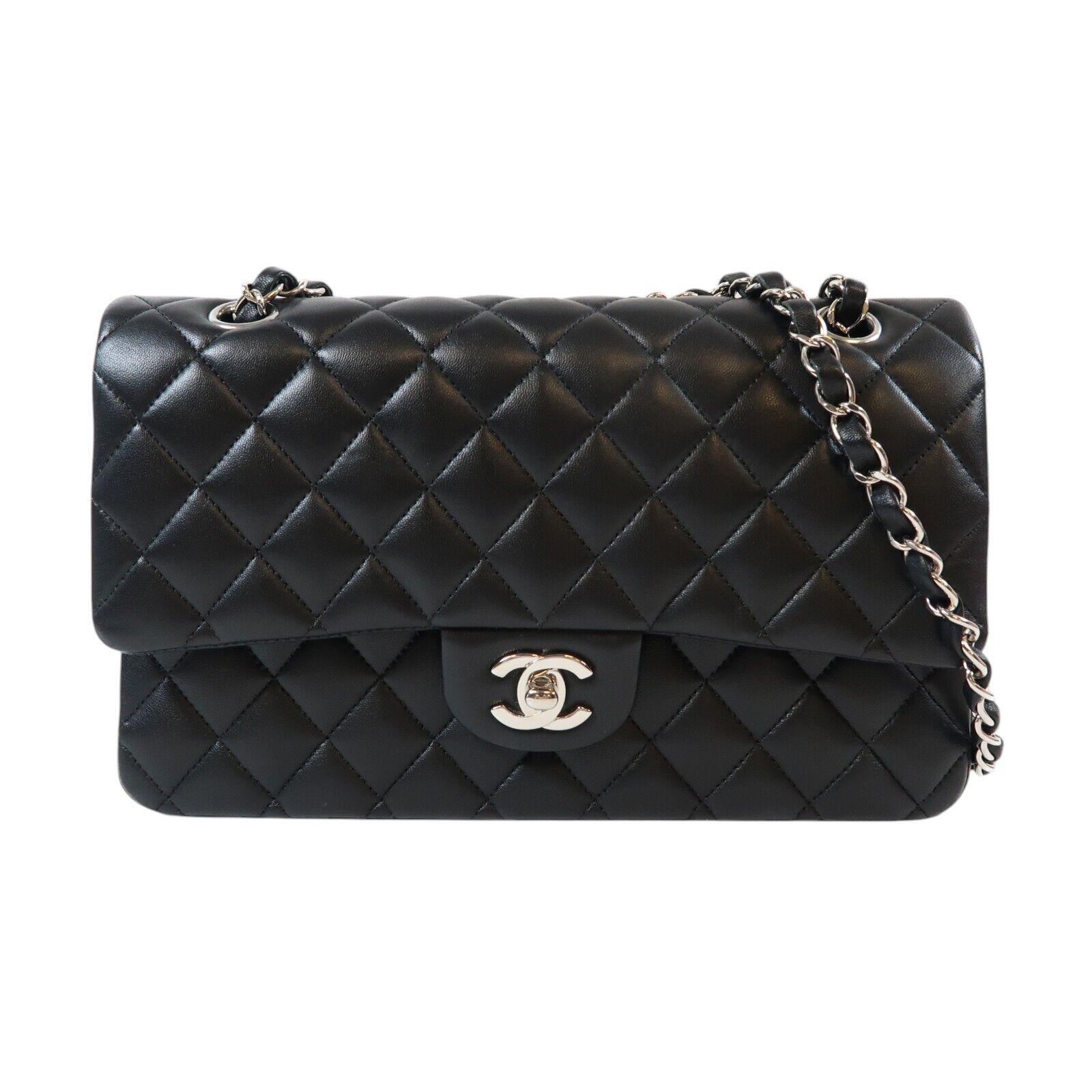 CHANEL Coco Mark 25 Lambskin Shoulder Bag Black Silver Matelasse A01112