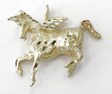14k Yellow Gold Diamond Cut Unicorn Charm Necklace Pendant 6.6g