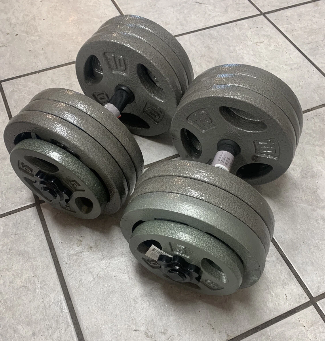 Lot Of 2 x75lb Adjustable Dumbbell Weight Set Cast Iron Plates