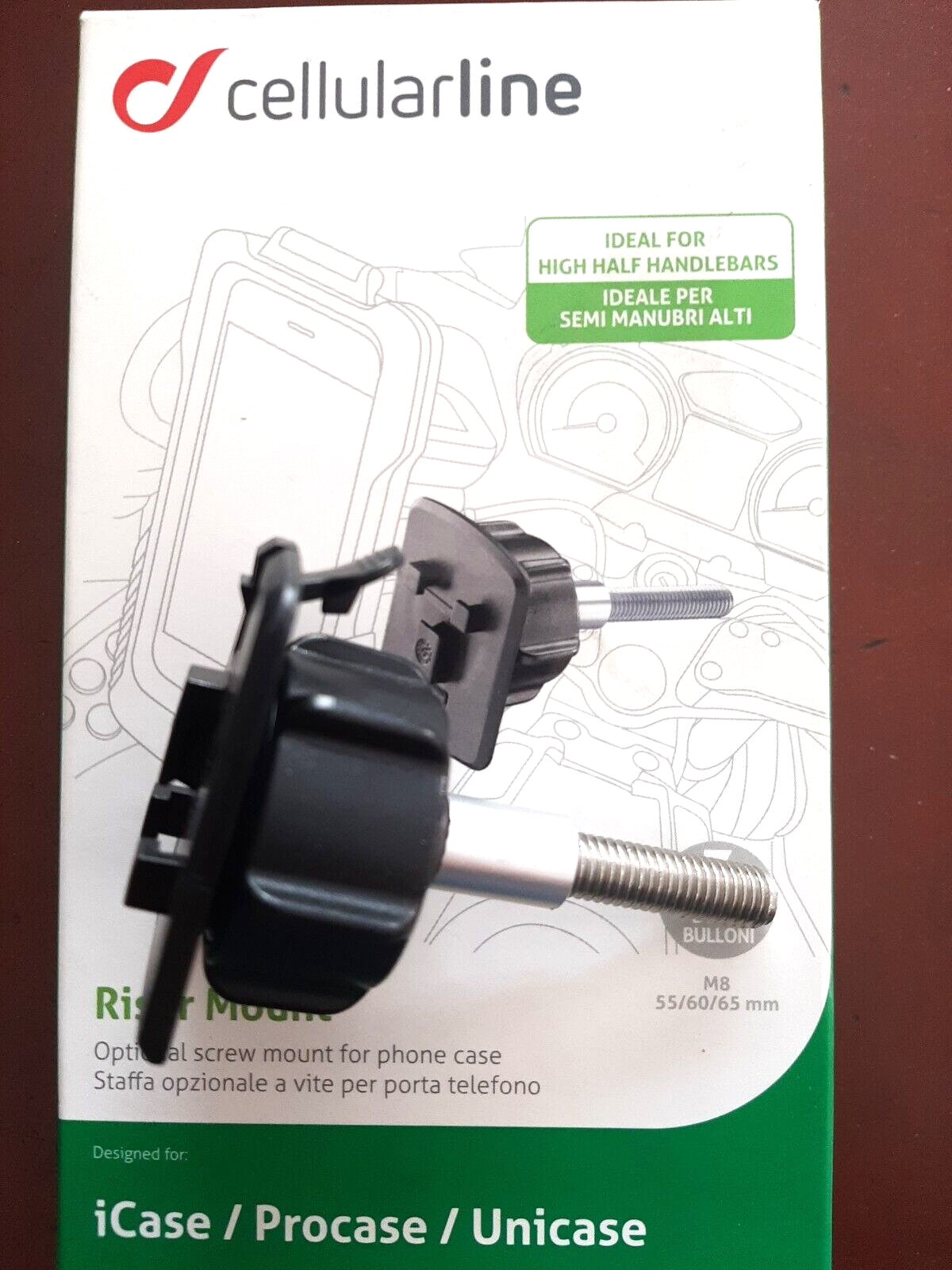 SUPPORTO CUSTODIA ATTACCO RISER MOUNT MOTO INTERPHONE 55/60/65mm CELLULAR LINE