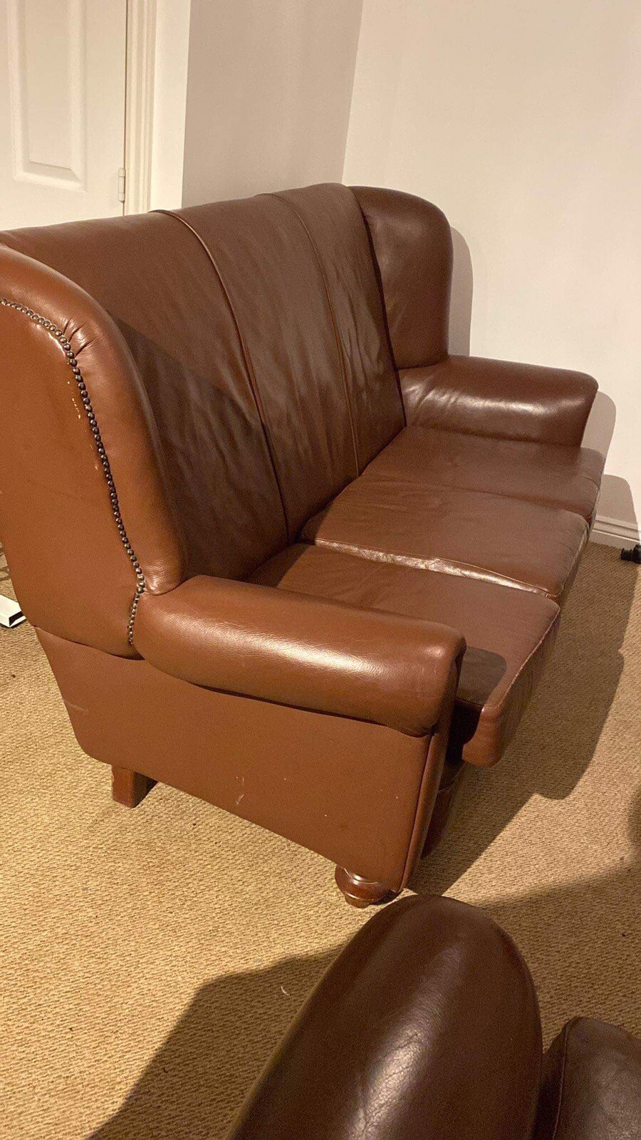 A Vintage Brown Leather Settee and Armchair.. eBay
