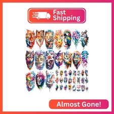 77 Sheets Temporary Tattoo, 17 Sheets Half Arm Flower Lion Tiger Cat Owl Parrot