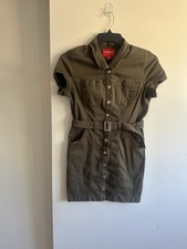 Guess Women’s Mini Dress Size L Denim Olive Green Button Up Short Sleeve 