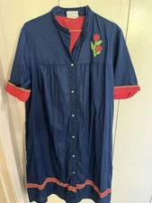 Vtg JC Penney Misses Robe Women M L  Night Gown Floral Housecoat Blue Red 14 16