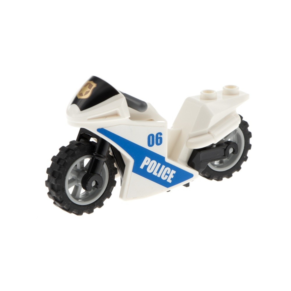 1X Lego Motorcycle Sport White Police 06 Blue Chassis 18896 18895PB23