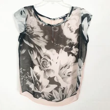 American Eagle Floral Cap Sleeve Sheer Top Size Small Workwear Casual