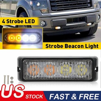4 LED Amber/White Car Truck Emergency Beacon Strobe Flash Warning Light 12V EAC