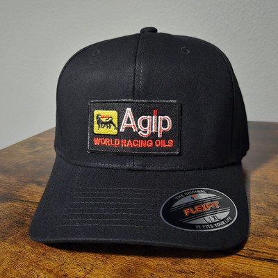 Agip Eni Oil Flexfit Black Stretch Fit Curved Bill Fitted Hat Men s L/XL