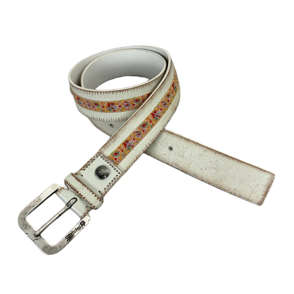 Fossil Belt Concho Stations White Leather Western Studded Floral Buckle M Boho Affilare Western Genuine Leather Floral Belt White Buck  main image 4