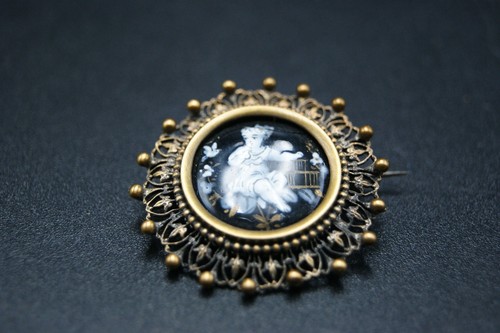 Antique French Limoges Enamel Bronze Brooch Pin – Hand Painted Cherub Scene - Picture 9 of 19