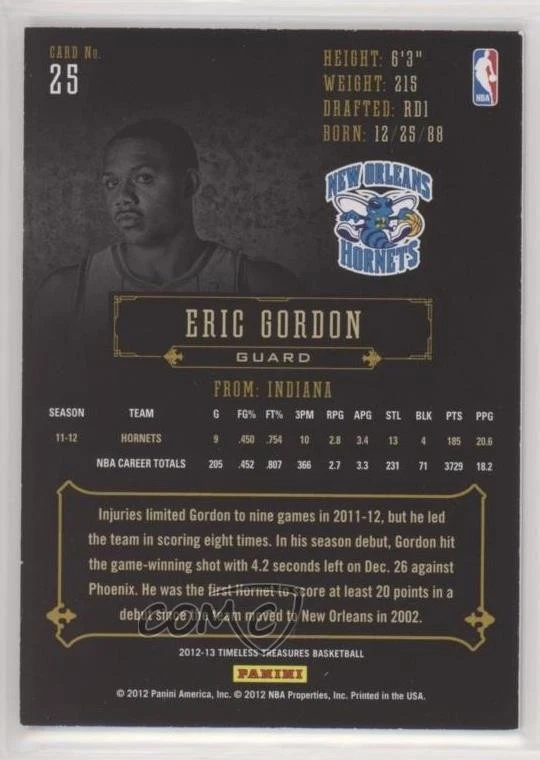 2012-13 Panini Timeless Treasures Eric Gordon #25 - Image 2 of 2