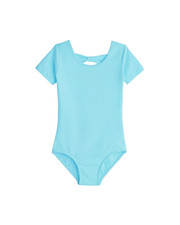 Stelle NWT Girls Pool Blue Bowknot Short Sleeve Cotton Ballet Leotard 120/7yr