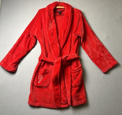 Victoria s Secret Red Plush Robe Short Tie Waist Cozy Pockets Womens