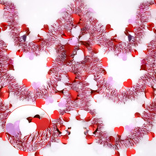 33 Ft Valentines Heart Tinsel Garland Decorations, Valentines Day Red Pink White