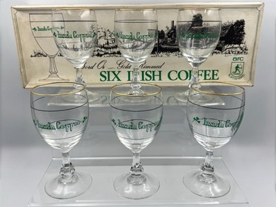 Vintage Luminarc Irish Coffee Gläser 6er Set Goldrand verpackt Frankreich (Neu)