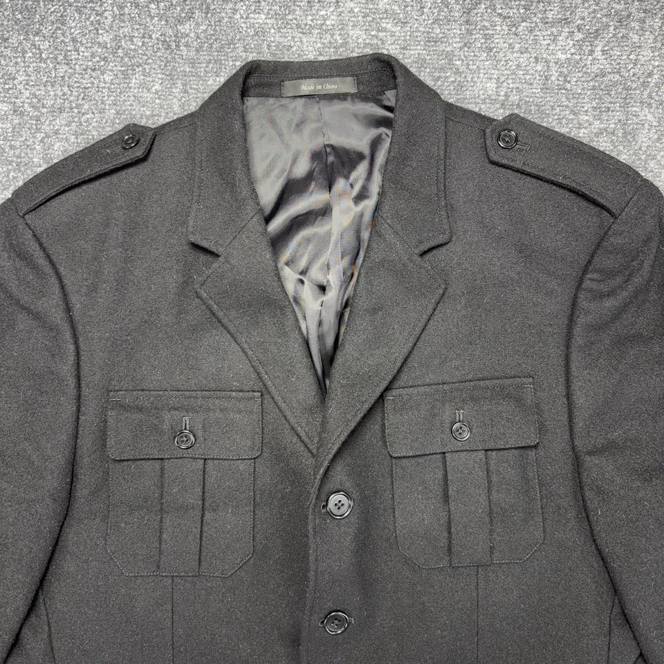 Calvin Klein Jacket Mens 40 R Medium Black Wool Military Style Coat Epaulette - Image 3 of 4