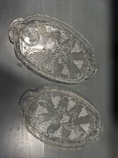 Vintage Luncheon Snack Plate Tray Clear Glass Grape Design - No Cups Set Of 2