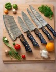 Handmade 5 pcs Damascus steel Kitchen chef knife set with leather bag