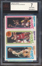 1980 Topps #6 Larry Bird and Magic Johnson Rookie Card Beckett BVG 7 Near Mint. rookie card picture