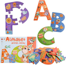 Wooden Jumbo Alphabet ABC Letter Toddler Puzzles Color Shape Animals Recognition