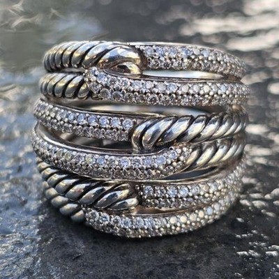David Yurman Labyrinth Triple Loop Diamant Ring Sterlingsilber Gr. 6 AUSVERKAUFT!!!
