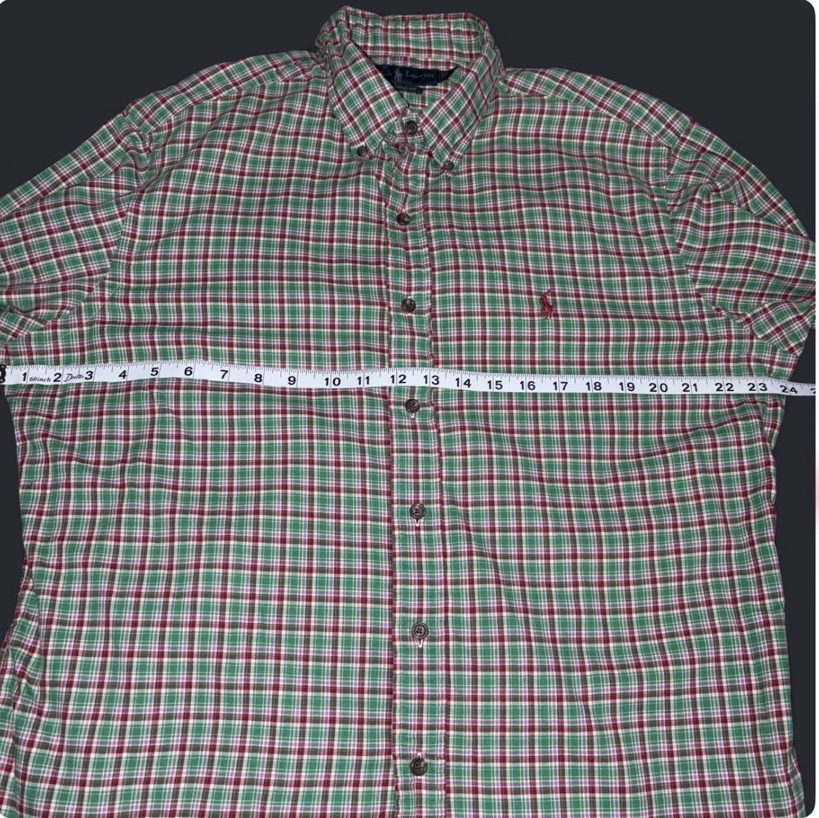 Polo Ralph Lauren Classic Fit L Green Plaid Oxford Button Down LS Vintage Shirt thumbnail 5