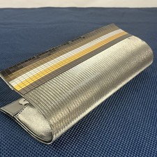 Vintage Silver Metallic Evening Clutch Purse 10" Ribbed Mosaic Formal Bag